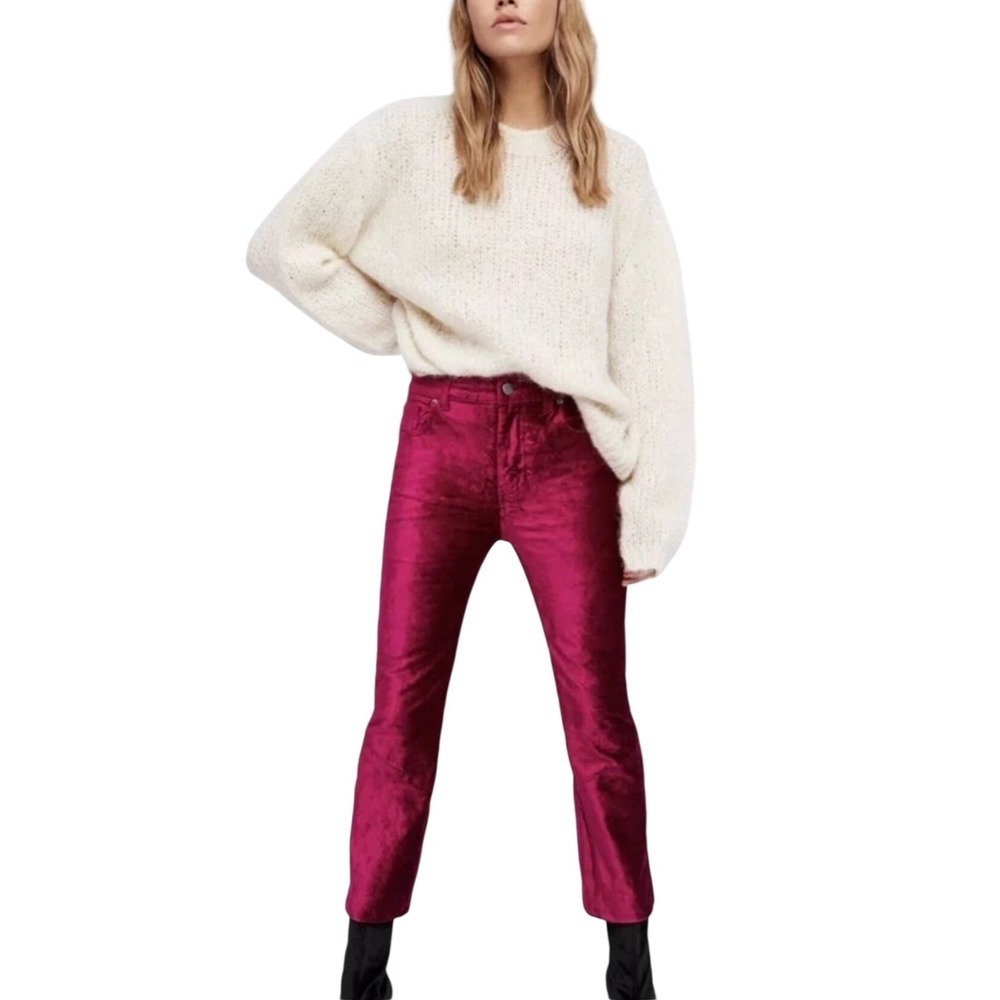 FREE PEOPLE Magenta Pink Crushed Velvet Crop Kick Flare Pants Size 29 | EUC